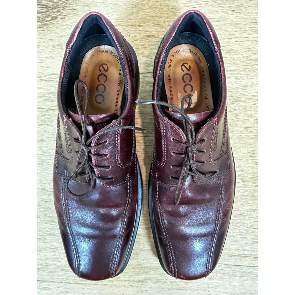ECCO Mens Leather Square Bicycle Toe DerShoes Burgundy Mahogany Size 42by - Picture 3 of 9